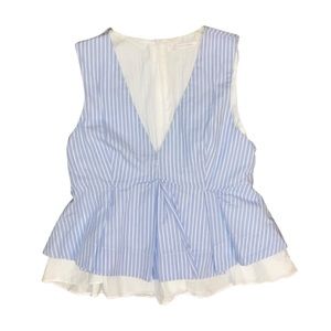Zara Trafaluc Collection Blue and White Peplum Shirt (Small)